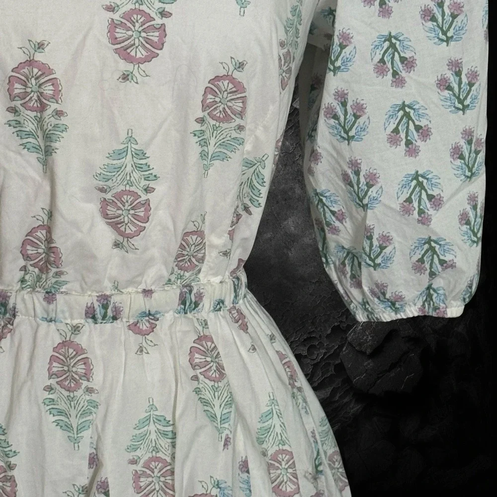 Christian Lacroix Tie Back Mini Dress Size S Lined Fit and Flare Puff‎ Sleeve